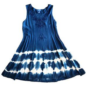 Petite Large Sleeveless Boho Navy Blue Tie Dye Dress Tunic Rayon Studio West